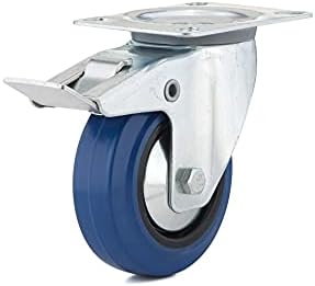 Richelieu Hardware (100 mm) F08336 Industrial Elastic Rubber Swivel Casters with Double-Lock Brake, 3-15/16 Wheel Diameter, Blue