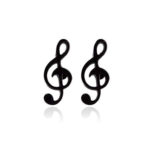 BlackAmazement Lot de 2 boucles d'oreilles en acier inoxydable 316L - Motif clé de sol - Musique - Or rose - Noir et argent - Pour femme, 9 mm x 4 mm (Top), 6 mm x 0,8...