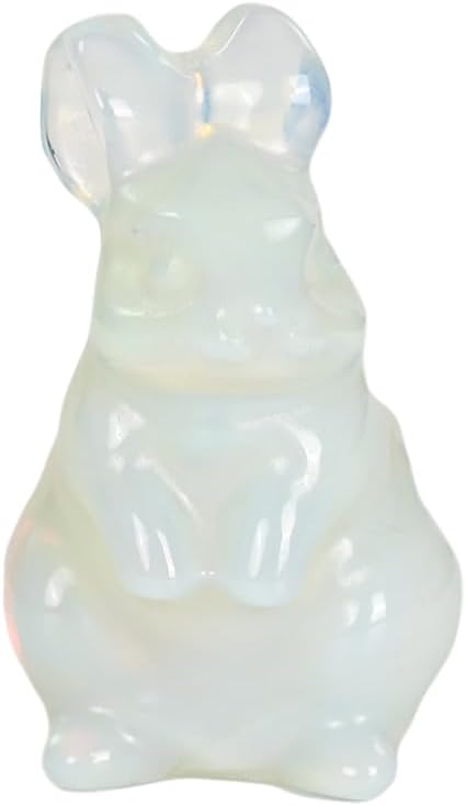 WHAL&YUNE Gemstone Rabbit Figurine, 1.5 Inches Natural Hand Carved Cute Bunny Figurine Healing Rabbit Statue Gemstone Animal Carving for Home Decor, Easter Gift (Opalite)