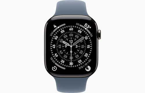 Image of Apple Watch Series 11 [GPS + Cellular, 46mm] Slate Titanium Case with Anchor Blue Sport Band, M /L (Renewed)