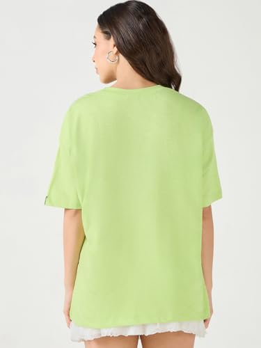 Image of Bewakoof Women's Cotton Blend Solid Oversized Fit Half Sleeve Round Neck T-Shirt | Bewakoof Air 1.0 | Casual wear | Streetwear | Oversized Tshirt for Woman Cotton| Baggy