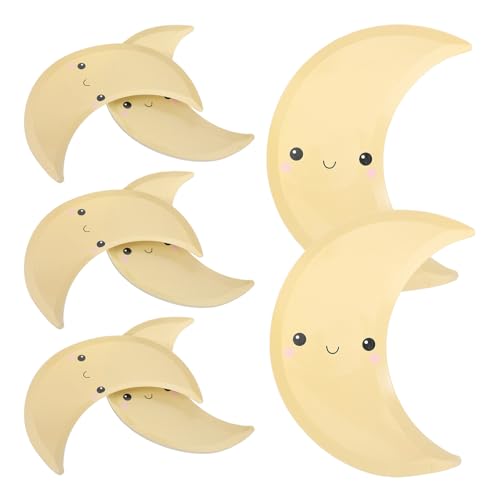 Healeved Juego de 8 Platos Desechables de Papel Forma de Media Luna Amarillos, Platos de Papel, Decoración para Fiesta Temática Espacial y Cumpleaños Infantil, para Eventos