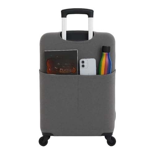 Capa Para Mala Viagem com Bolso Canguru Protetor de Bagagem Bordo Segurança Aeroporto Internacional(Cinza,G -16 até 23kg)