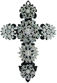 Black Cross Base with Six (6) Silver and Pearl Crystal Willows