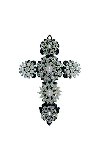 Black Cross Base with Six (6) Silver and Pearl Crystal Willows