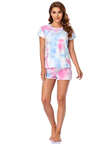 Image of VENTELAN Pajama Set For Women Cute PJS Summer Short Sleeve Shorts Sleepwear