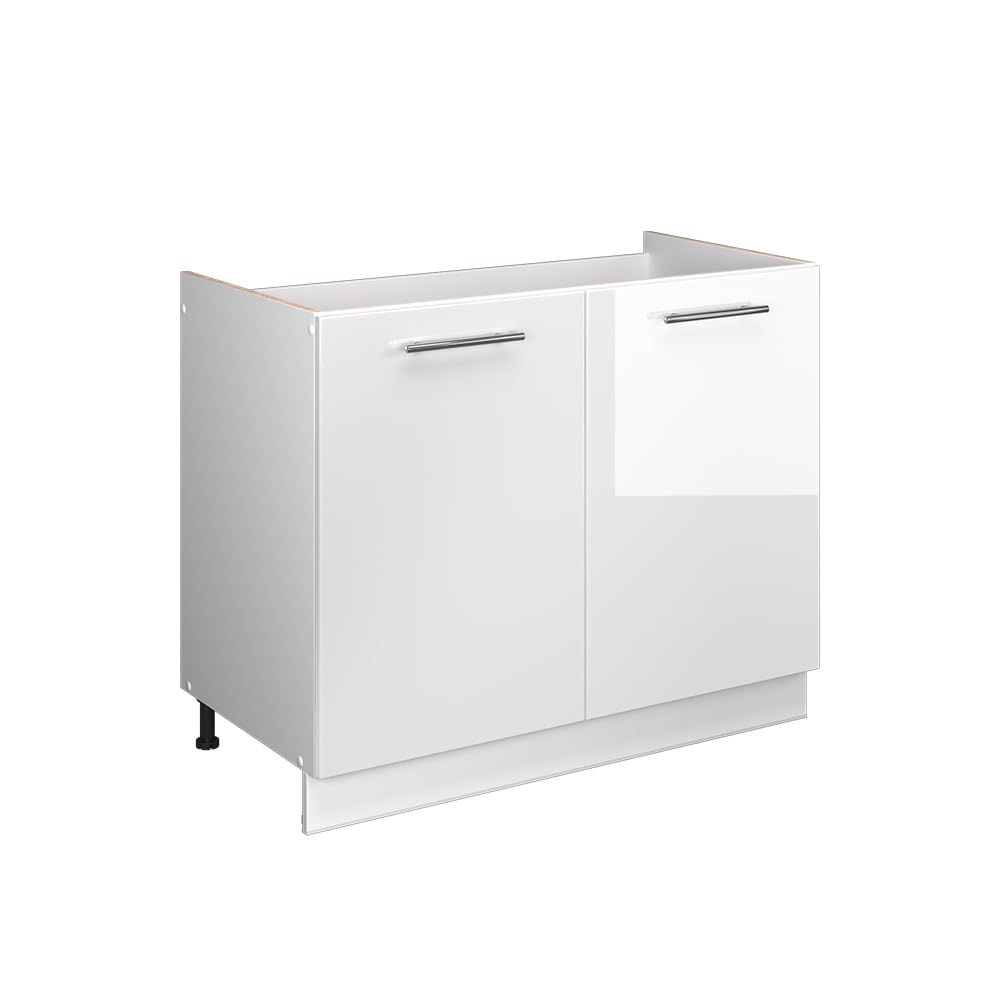 Vicco Meuble Bas sous-évier Fame-Line, Blanc Brillant/Blanc, 100cm | sans PT, à combiner avec d'autres modules de la série Fame-Line