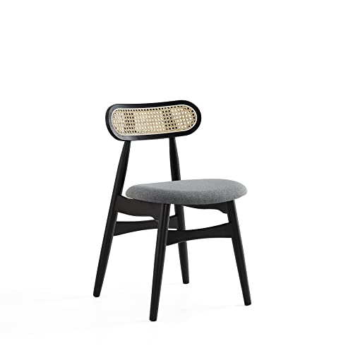 Manhattan Comfort Colbert Rattan Wicker Cane Side Outdoor Chair For Dining Room, Patio, Restaurant, Bistro, Cafe And Pub, Set Of 2, Black/Grey #TOP3