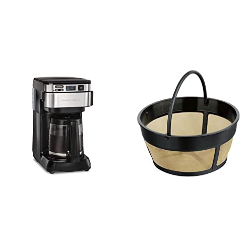 Hamilton Beach Programmable Coffee Maker, 12 Cups, Front Access Easy Fill, Black (46310) & Hamilton Beach Permanent Gold Tone Filter, Fits Most 8 to 12-Cup Coffee Makers (80675R/80675)