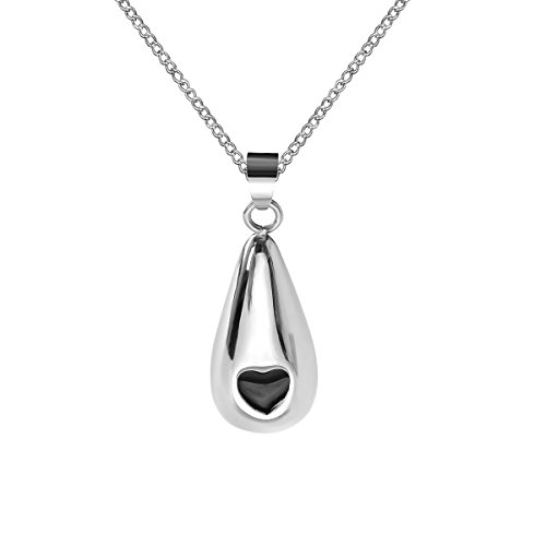 ZARABE Cremation Jewelry Teardrop Black Heart Urn Ashes Necklace Memorial Keepsake Pendant
