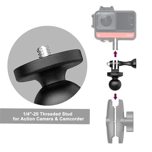 Image of 1 inch Ball Mount Adapter for Insta360 One X2, X, One R, RS, GO 2, GoPro Hero, Compatible with RAM Ball Head Mounts B Size Double Socket Arm