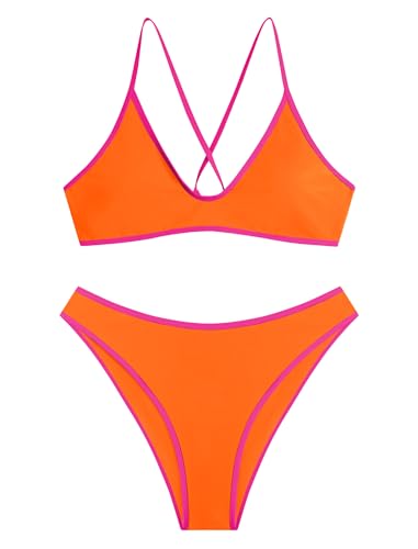 Image of ZAFUL Women's Tie Back Padded High Cut Bralette Bikini Set Two Piece Swimsuit