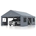 Carports 20X20 Heavy Duty?2 Car Carport with Side Doors?Extra Large Outdoor Carport Canopy?Portable Car Port Garage All Weather