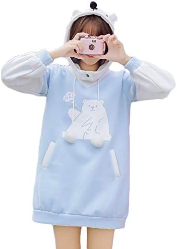 Amazon パーカー ゆるっとパーカー 裏起毛 ゆめかわいい 白くまさん ロング Ql001 Lightblue M トレーナー パーカー 通販