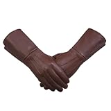FASHIONLUXE Men's Long Leather Gloves Medieval Renaissance Cosplay Swordsman Steampunk Unlined Leather Gauntlets (Brown, Small)
