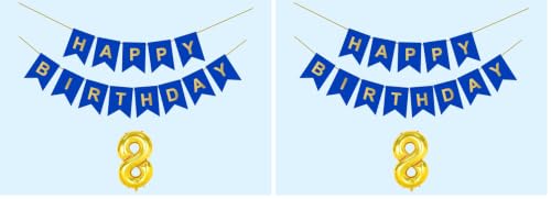 Image of Mystic Toy Store 8th Happy Birthday Decoration Kit Dark Blue for 8 year Old Boys Girls Kids with Number Eight Party Decorations Decor Celebration Items Item Set Combo Reusable Paper Banner (Pack of 2)