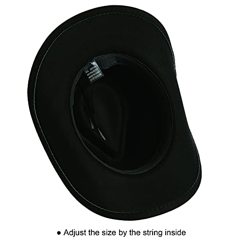 Lanzom Women Men Felt Wide Brim Western Cowboy Hats Belt Buckle Panama Hat2