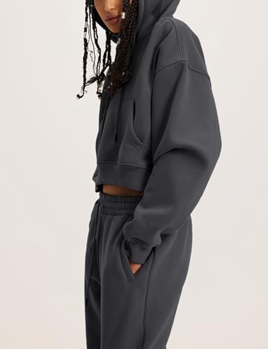 Flygo Womens Fleece 2 Piece Outfits Sweatsuit Crop Pullover Sweatshirt Joggers Pants Tracksuit Set
