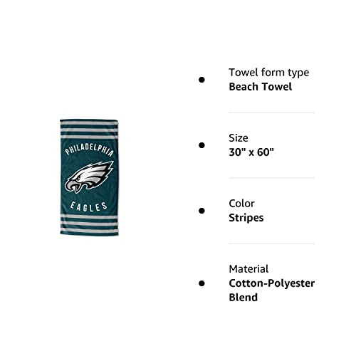 Northwest Nfl Philadelphia Eagles Unisex-Adult Beach Towel, Cotton-Polyester Blend, 30" X 60", Stripes #TOP2