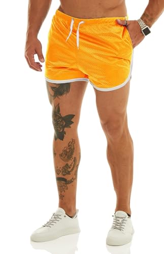Ouber Men's Fitted Shorts Bodybuilding Workout Gym Running Tight Lifting Shorts with Pockets (Yellow, Small)