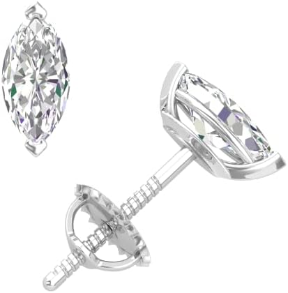 2CT Moissanite Stud Earrings, 0.5ct-2ct D Color VVS1 Clarity Marquise Cut Lab Grown Diamond Moissanite 14K White Gold Plated 925 Sterling Silver Moissanite Earrings For Women