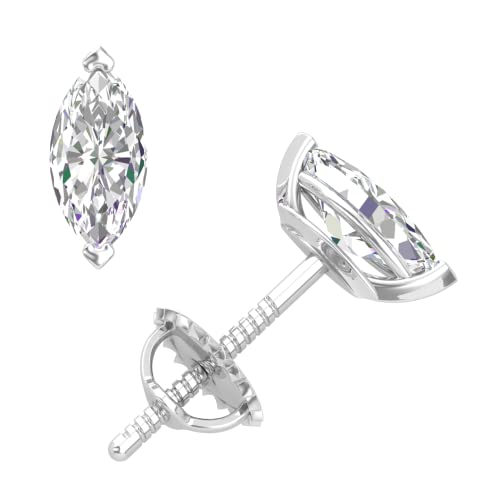 2Ct Moissanite Stud Earrings, 0.5Ct-2Ct D Color Vvs1 Clarity Marquise Cut Lab Grown Diamond Moissanite 14K White Gold Plated 925 Sterling Silver Moissanite Earrings For Women #TOP1