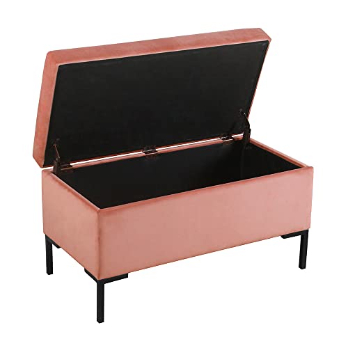 Homepop Upholstered Storage Bench With Metal Leg-Blush, Pink Velvet #TOP5