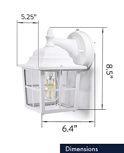 Coramdeo French Pane Outdoor Dusk To Dawn Porch Light, For Porch, Patio, Deck And More, E26 Standard Socket, Suitable For Wet Location, White Powder Coat Cast Aluminum With Clear Glass #TOP1