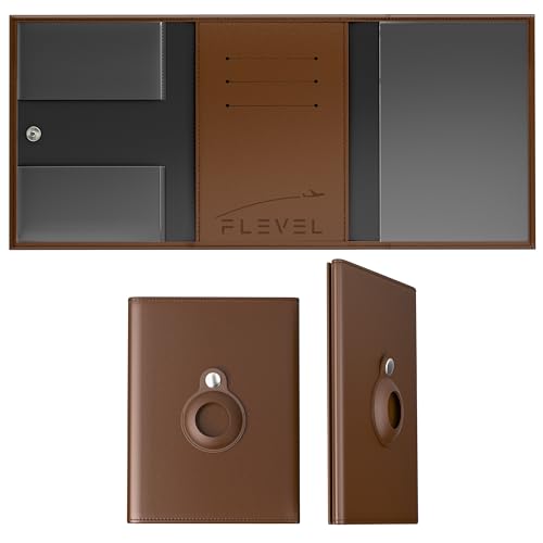 Pilot document holder, Pilot wallet, RFID-Blocking, Travel Wallet, Stylish Travel Companion for Aviation Professionals (Real Leather_V1, Brown, AirTag)