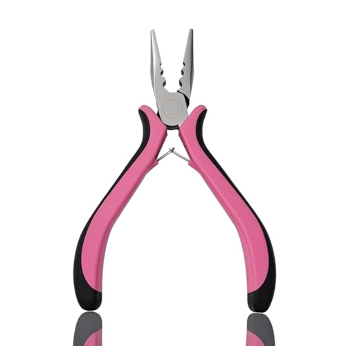 Hair Extension Pliers with 3-Hole Design for Micro and Nano Rings Durable and Ergonomic Hair Extension Tools for Professional Hairs Extensions and Removal Tool (Pink)