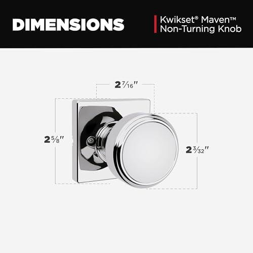 Image of Kwikset Maven Dummy Door Knob, Single Sided Handle for Closets, French Double Doors, and Pantry, Polished Chrome Non-Turning Square Interior Push /Pull Door Knob, with Microban Protection (Pack of 4)