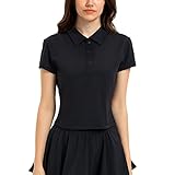 altiland Cropped Polo Shirts for Women, Collared Ladies Golf/Tennis Short Sleeve T Shirt Cool Feeling (Black, L)