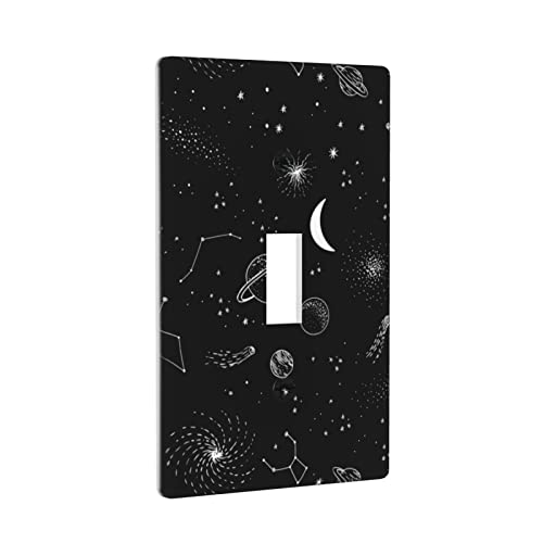 Galaxy Space Single Toggle Light Switch Cover Plate Decorative 1 Gang Black For Kids Girls Room Nursery Standard Size 4.5" X 2.76" #TOP1
