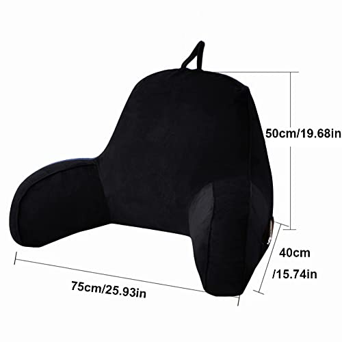 Backrest Pillow With Armsrests, Plush Backrest Reading Rest Pillow Bed Adult Backrest Lounge Cushion Back Support, T-Shape Reading Lumbar Cushion Pillows For Sitting In Bed And Relaxing (Black) #TOP5