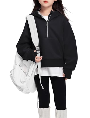 OBEEII Little Girls Sweatshirt Fleece Long Sleeve Zip Up Hoodies Half Zipper Sweatshirt with Pockets Fall Winter Pullover Top