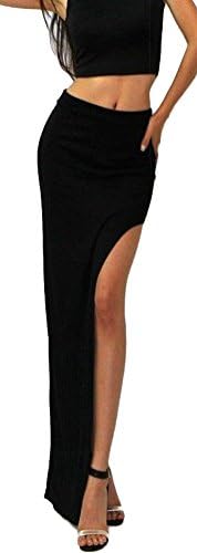 WHMAXIM Wowen's Span Solid Color Long Maxi Slit Skirt (Black), X-Small Tall