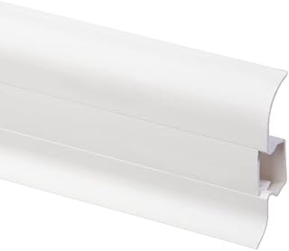 Plastic Skirting Board - Premium 2.5m PVC Skirting Board with Wire Cover Design - White Matt - M089