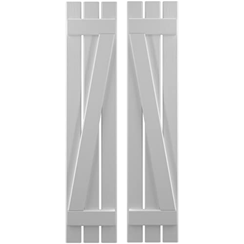 11 1/2"W x 68"H Americraft Three Board (2 Batten) Exterior Real Wood Spaced Board-n-Batten Shutters w/Z-Bar (Per Pair), Primed