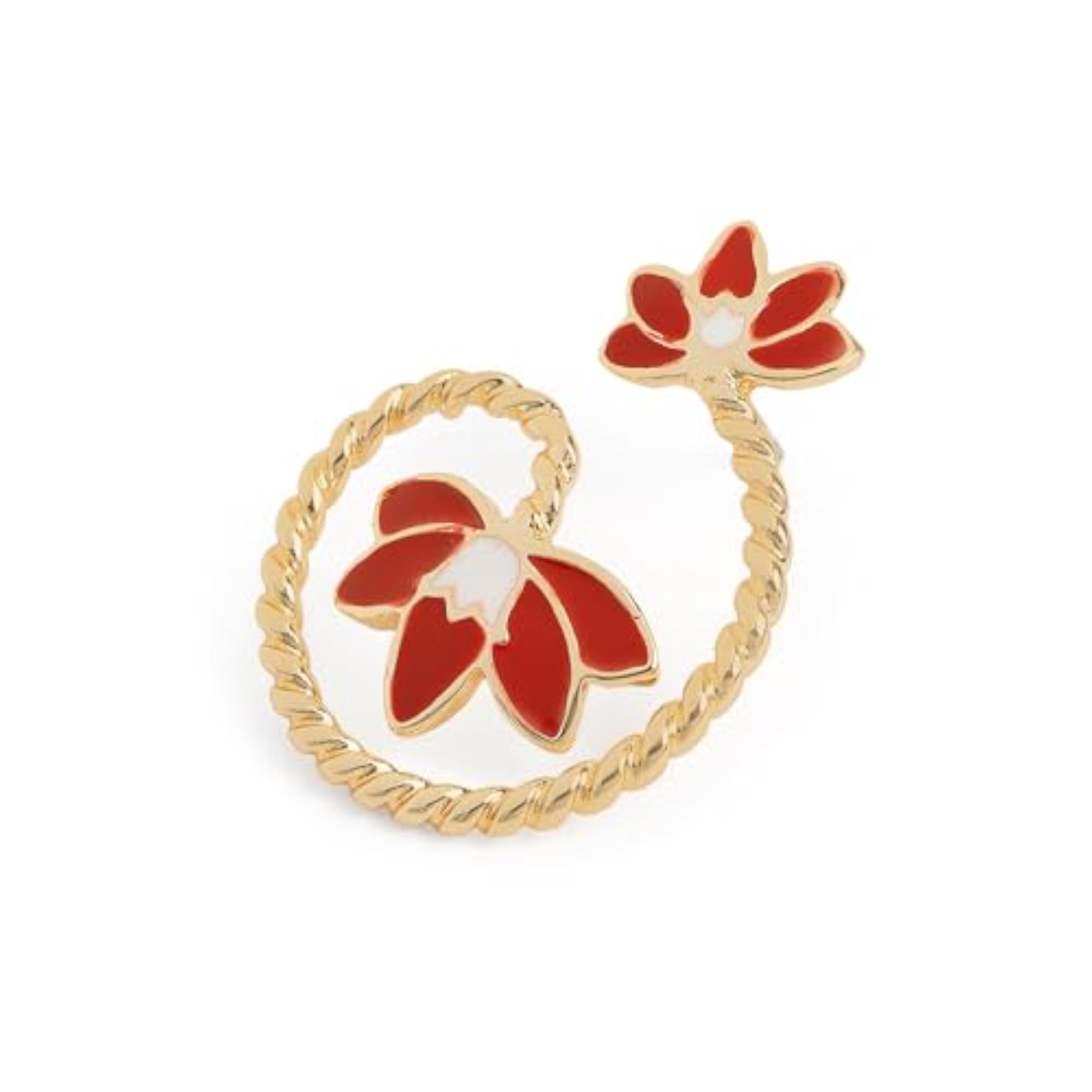 Captivating Gold Finish Red Lotus Spiral Stud Earrings