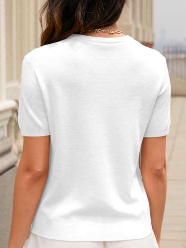 Image of SANGTREE Short Sleeve Sweater for Women Crewneck Summer Knit Tops | Summer Knit Pullover Tops.Perfect for Daily,Work,Home,Holiday,Travel,Shopping Etc.