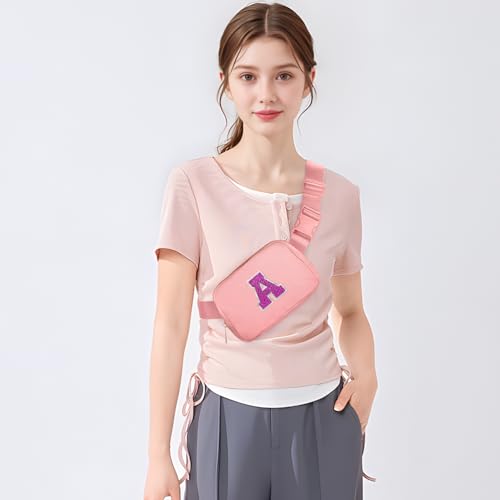 Image of 6-12 Year Old Girl Gifts: Personalized Birthday Gift for Her Sister or Daughter, Initial Crossbody Bag Fanny Pack Purse, Trendy Preppy Style (Light Pink-A)