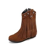 Women'S Suede Hidden Wedge Tassel Ankle Boots Fashion Round Toe Side Zipper Slip-On Flat Mocassion Ankle Boots Casual Vintage Western Western Cowgirl Boots (10,Brown,10)