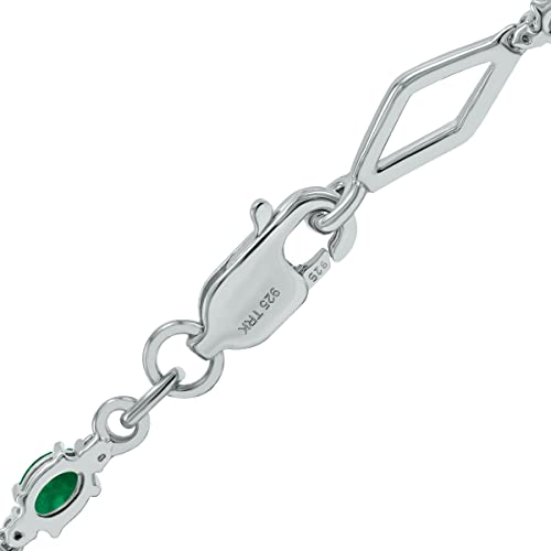 Emerald And Natural Diamond Star Link Bracelet In .925 Sterling Silver #TOP3