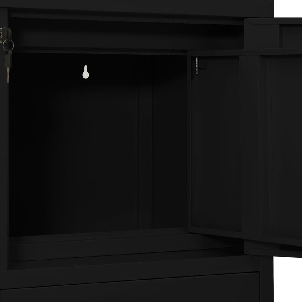 Black Steel Office Cabinet with Height-Adjustable Shelves and File Storage, Medium Size, Secure Locking System, Durable Construction for Workspace Organization