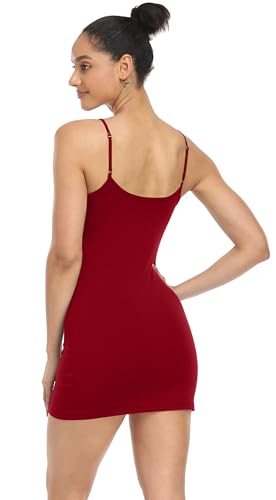 Image of Qaffier Full Slips Dress for Women Adjustable Spaghetti Strap V Neck Under Dress Camisole Mini Slip Dress