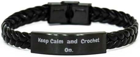 Keep Calm and Crocheting Braided Leather Bracelet, Nice Crocheting Gifts, Engraved Bracelet For Friends from Friends, Hobby ideas, Hobby supplies, Gift ideas for hobbyists, Hobbyist gifts, Unique image 2