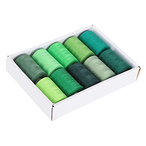 Holigie 10 rolos conjunto de linhas de costura verdes, acessórios 1000 jardas por carretel ponto cru