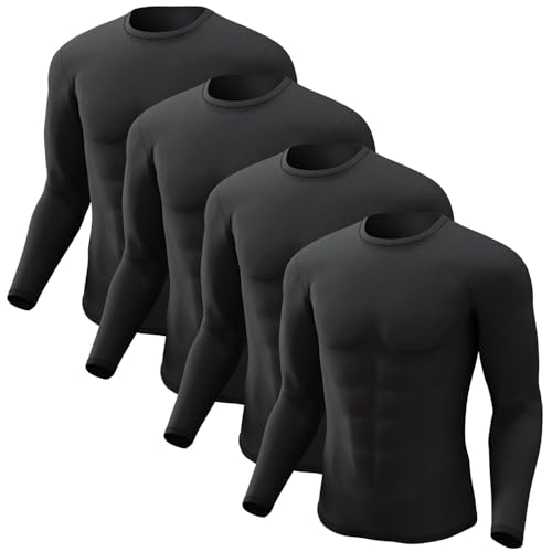 Men's Thermal Shirt 1/2/4 Pcs Fleece Lined Long Sleeve Tops Athletic Base Layer Long John Shirts for Men