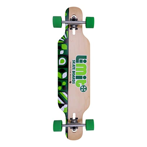 Longboard Drop-Through 92 cm Green Limit | Freestyle y Freeride | Ejes de Aluminio | Ruedas 70x51 mm 78A | Rodamientos ABEC-7 | para Adolescentes y Adultos | Madera de Arce