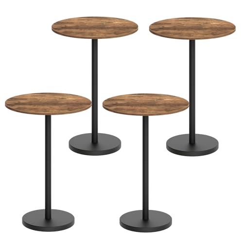 YATINEY Bar Table, Round Bar Table Set of 4, Counter Height Table, Pub Cocktail Table, Metal Frame, for Bistro, Dining Room, Living Room, Terrace, Rustic Brown and Black BT05L4BR